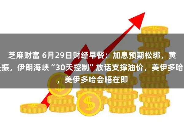 芝麻财富 6月29日财经早餐：加息预期松绑，黄金喜迎提振，伊朗海峡“30天控制”放话支撑油价，美伊多哈会晤在即